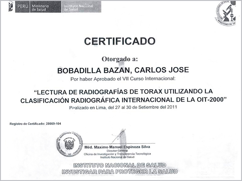 CERTIFICACION OIT - RX DE TORAX